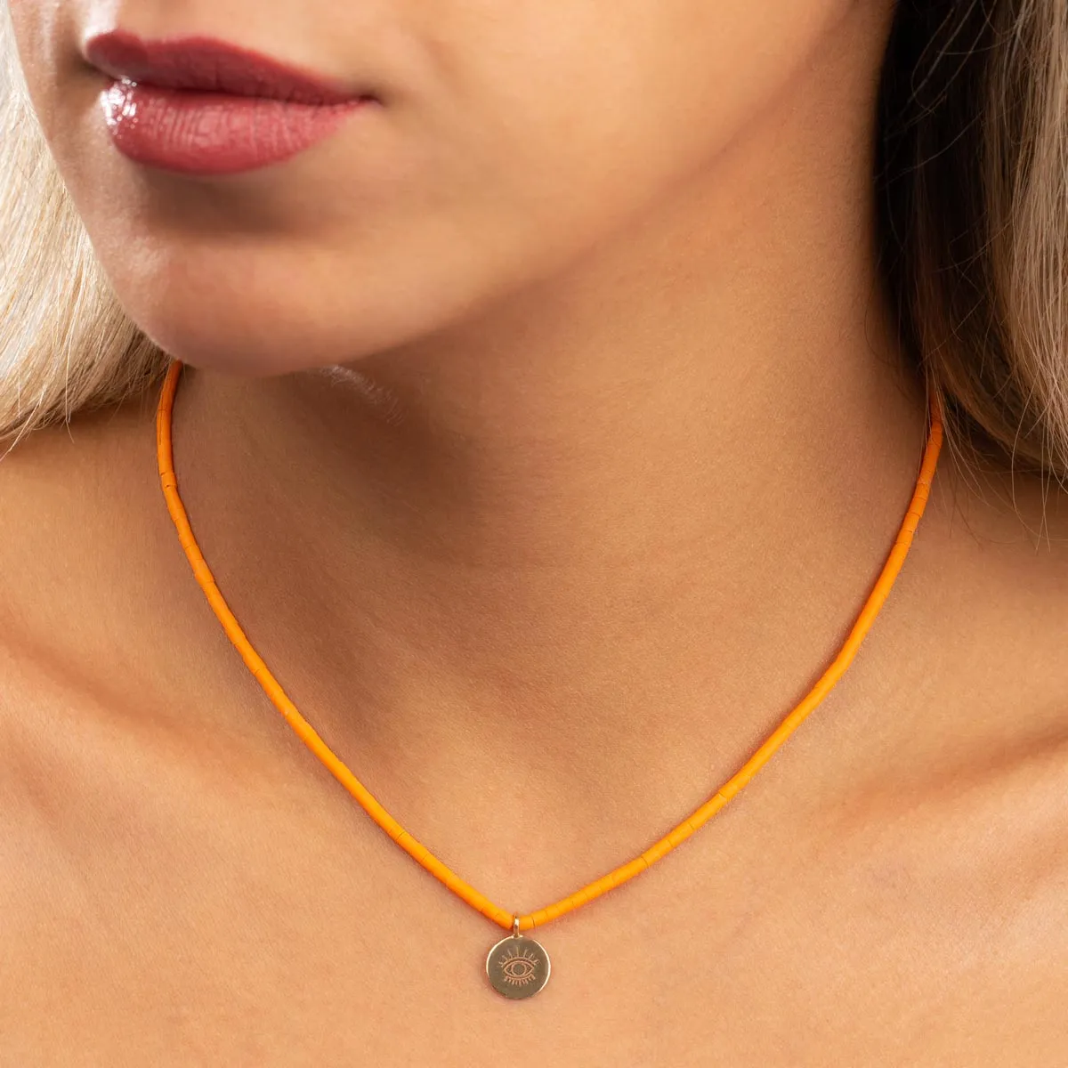 Orange Flora Eye Stone Necklace