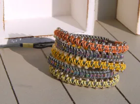 Orange Yellow and Silver Grey Macrame Garden 5x wrap Bracelet