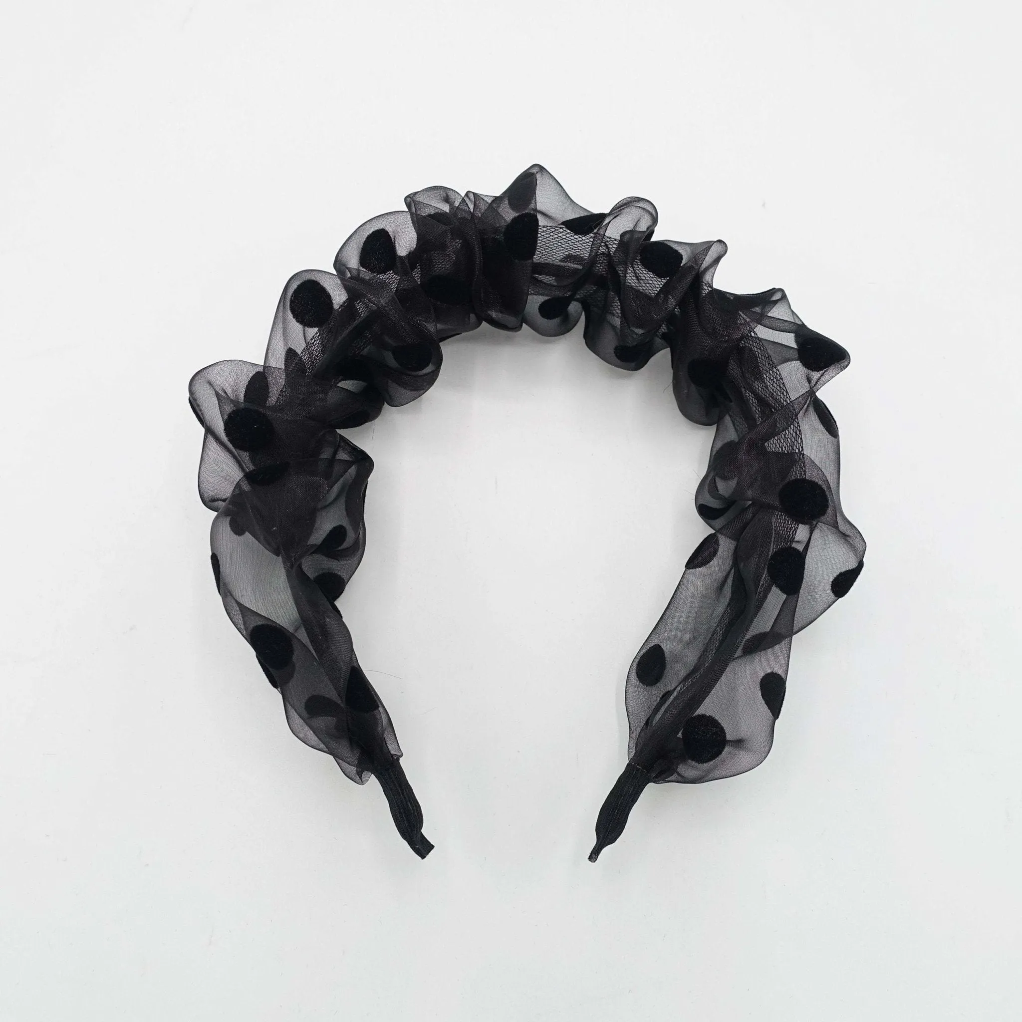 organza headband black dot pleated hairband women hair accessory