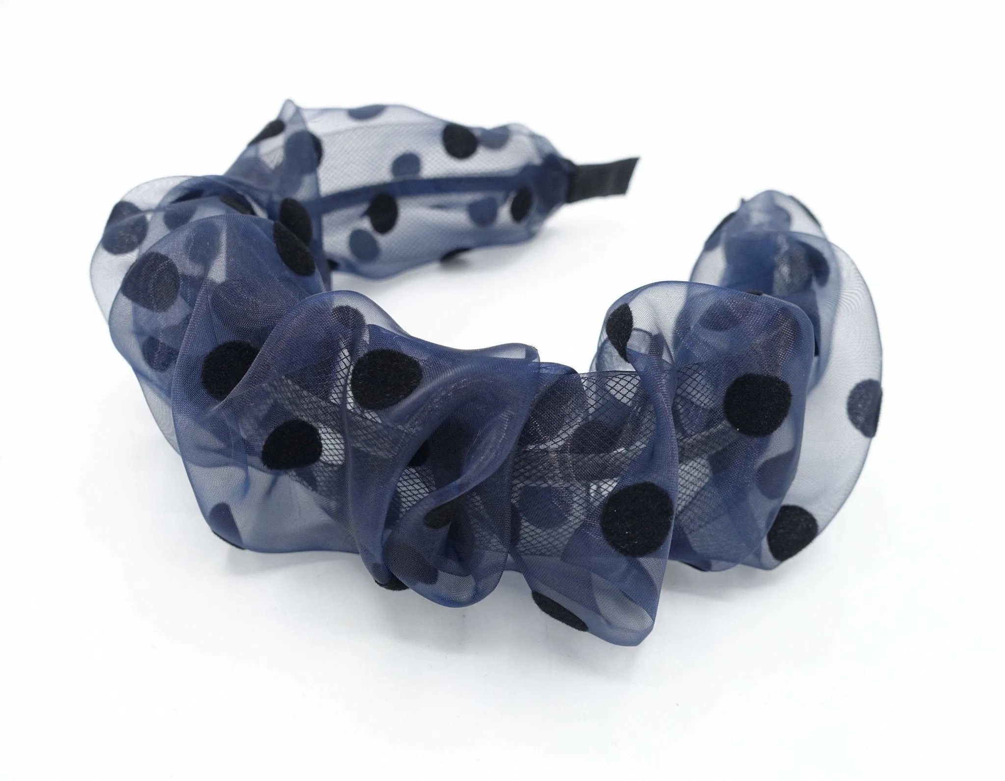 organza headband black dot pleated hairband women hair accessory