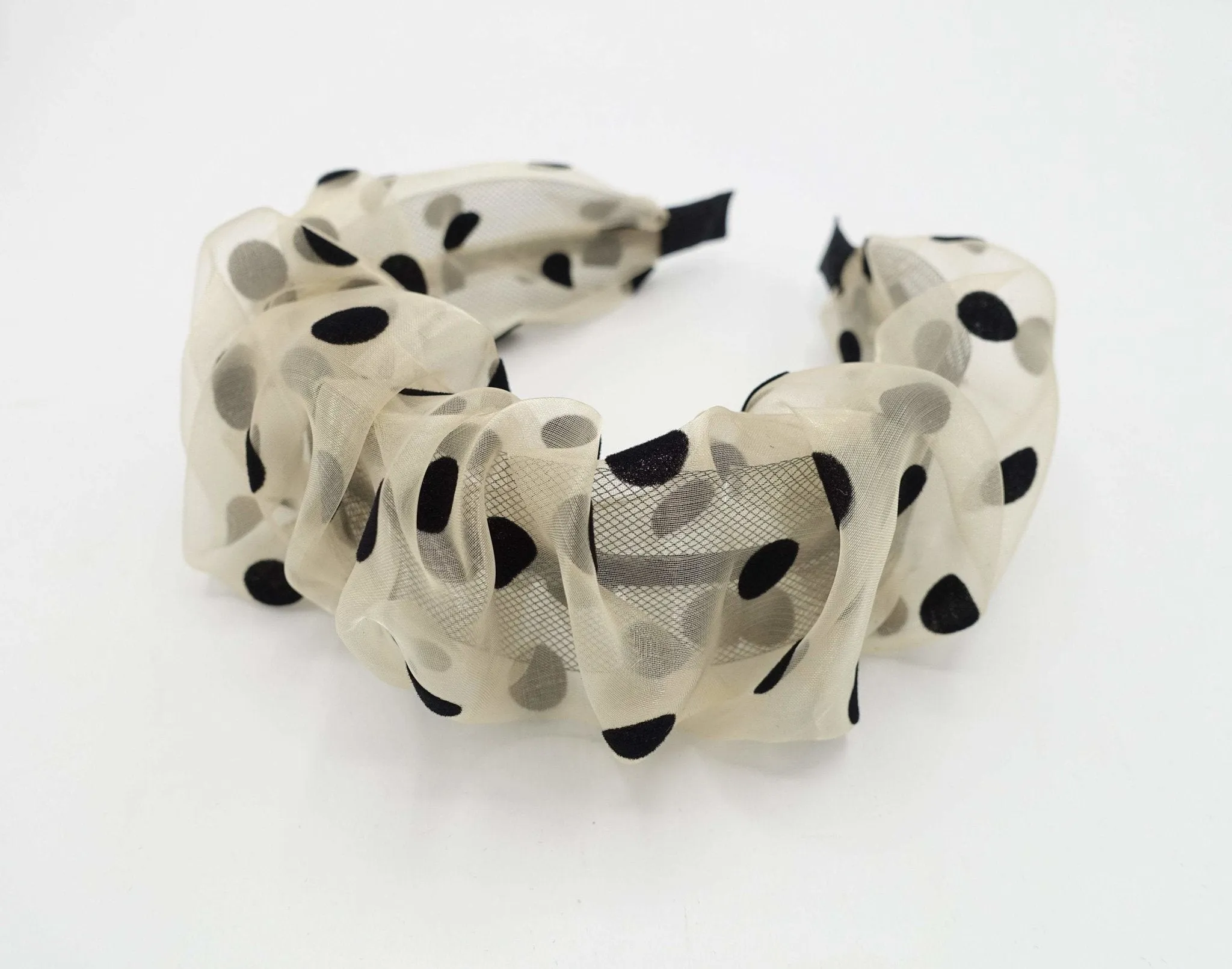 organza headband black dot pleated hairband women hair accessory