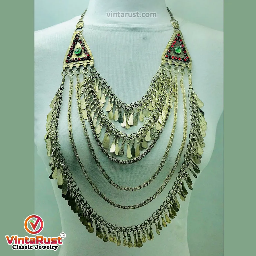 Oversized Silver Kuchi Multilayers Bib Necklace