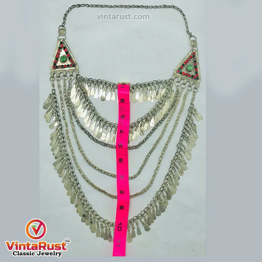 Oversized Silver Kuchi Multilayers Bib Necklace