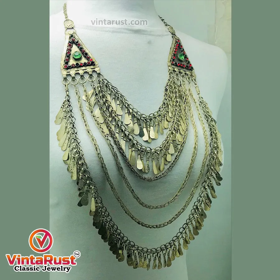 Oversized Silver Kuchi Multilayers Bib Necklace