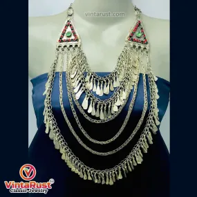 Oversized Silver Kuchi Multilayers Bib Necklace