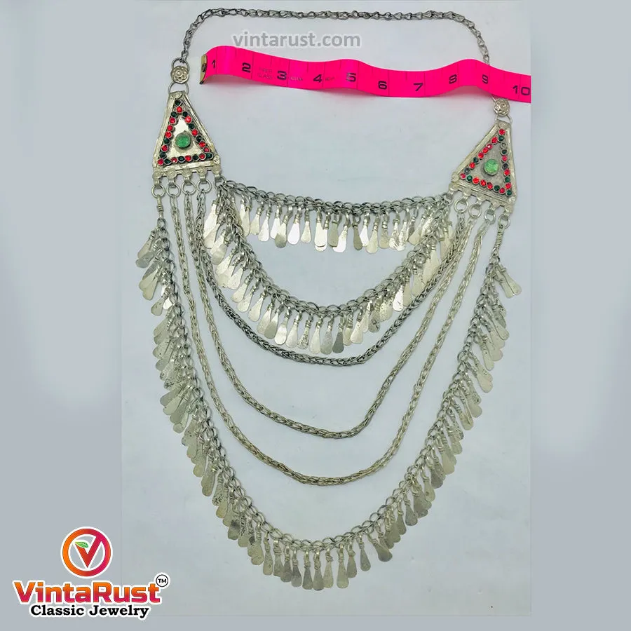 Oversized Silver Kuchi Multilayers Bib Necklace