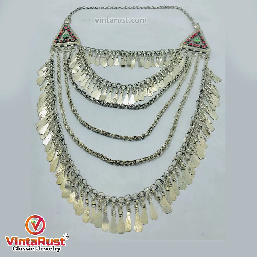 Oversized Silver Kuchi Multilayers Bib Necklace