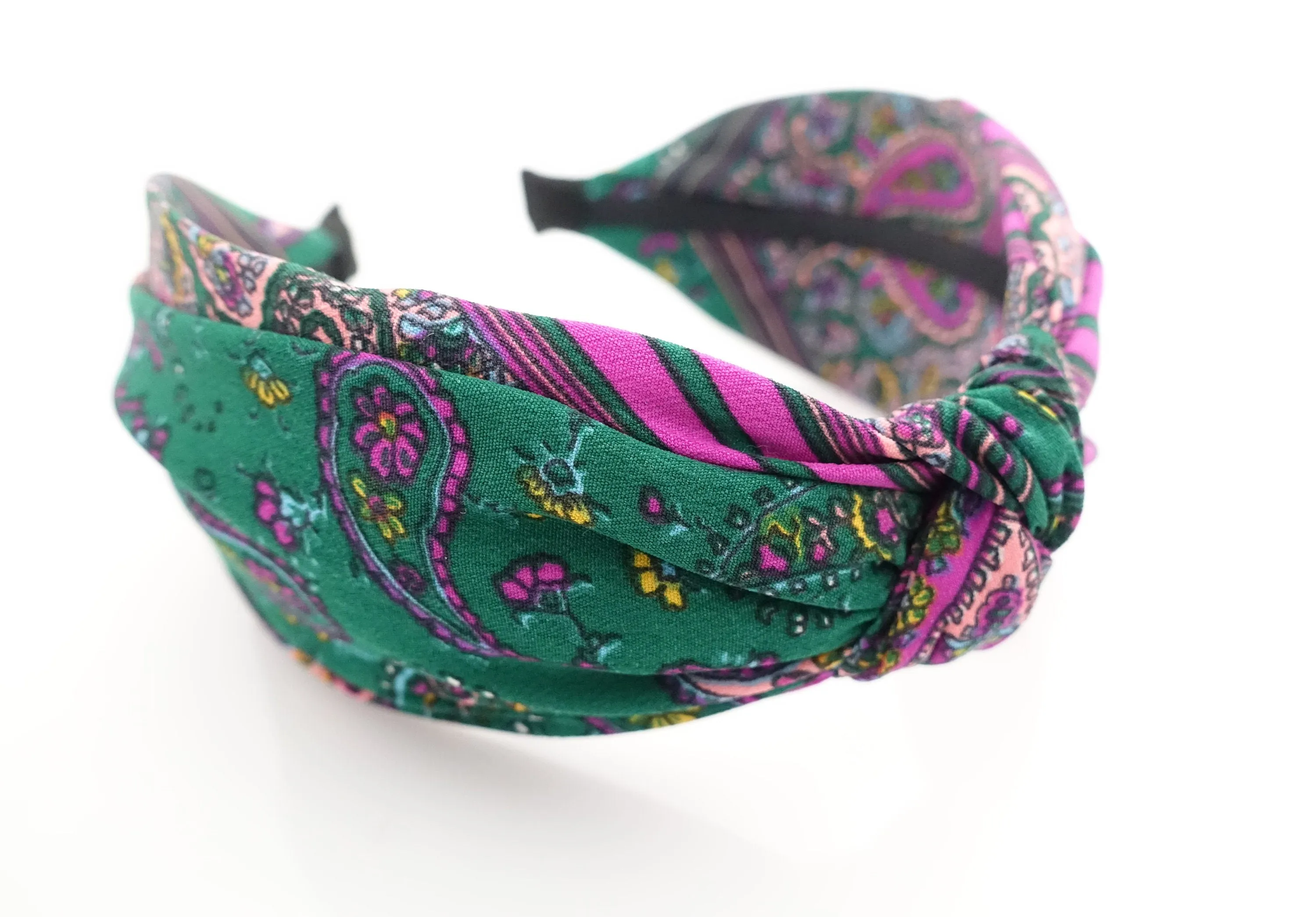 paisley front knot headband intense color pattern woman hair accessory