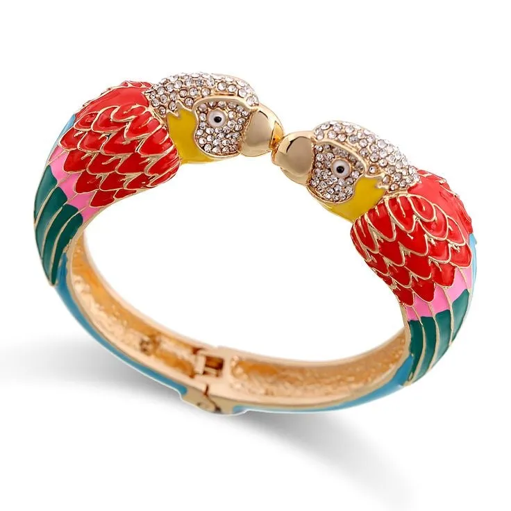 Parrot Bangle Bracelet Enamel Turquoise-Red