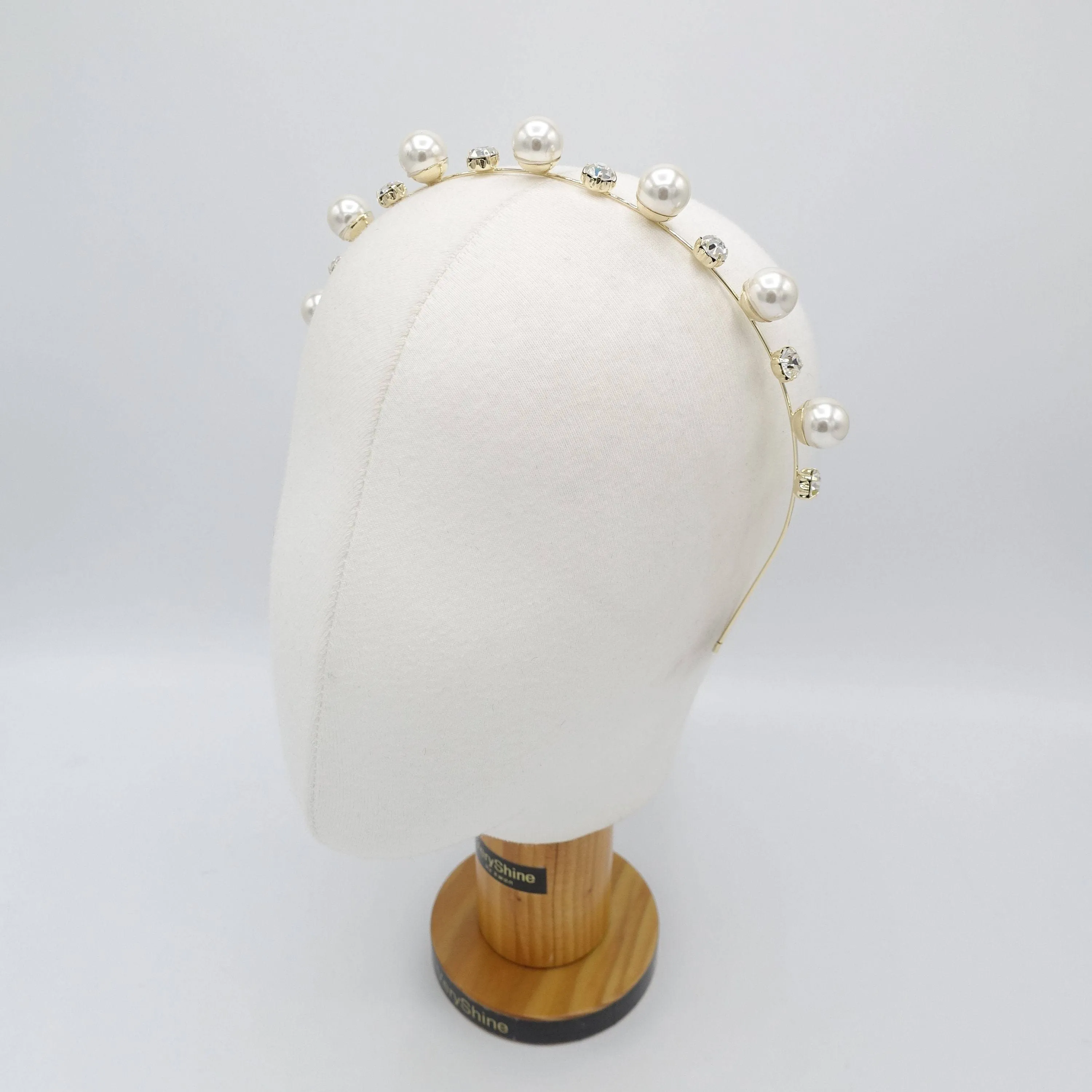 Pearl accentuated metal thin headband rhinestone embellished headband