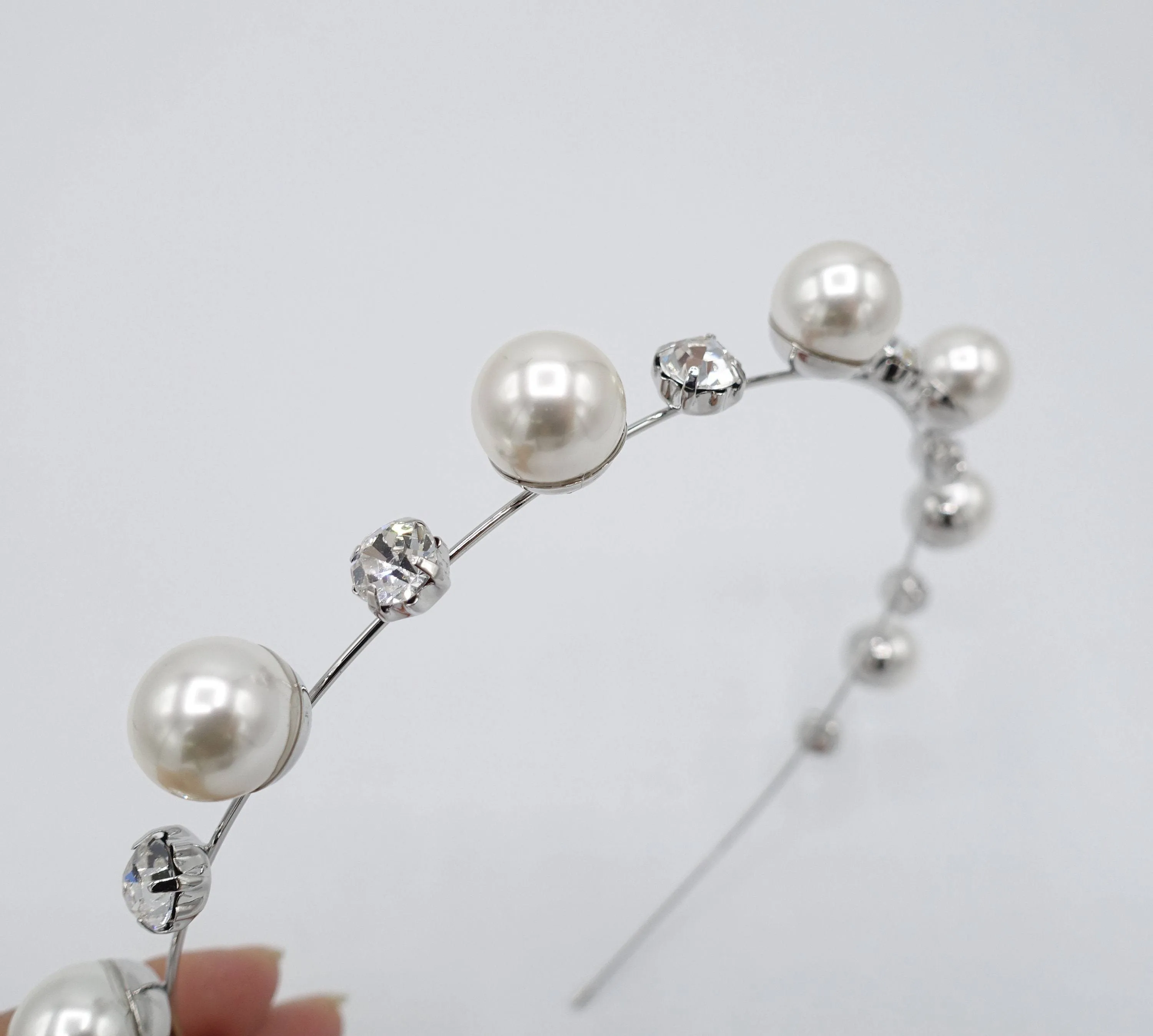 Pearl accentuated metal thin headband rhinestone embellished headband