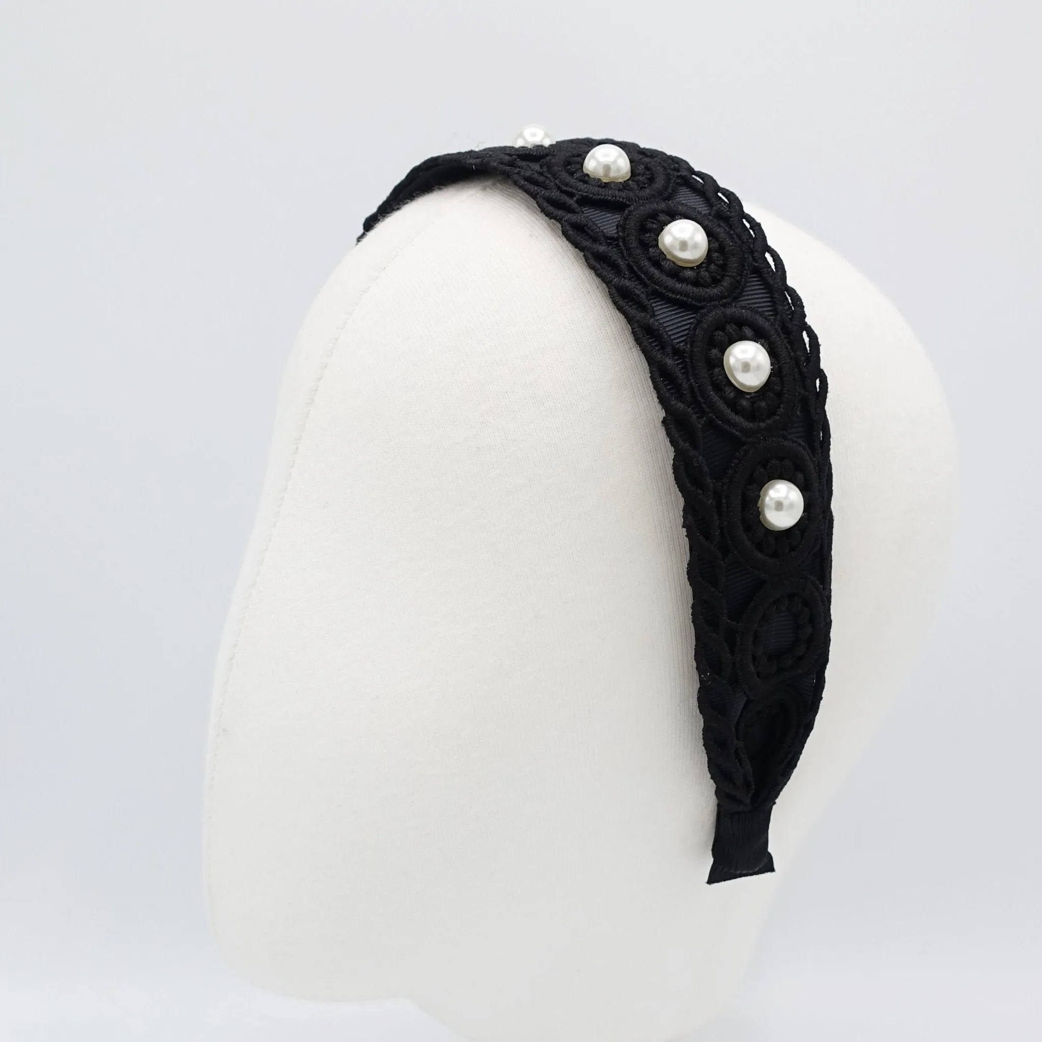 pearl embellished circle ellipse headband for women