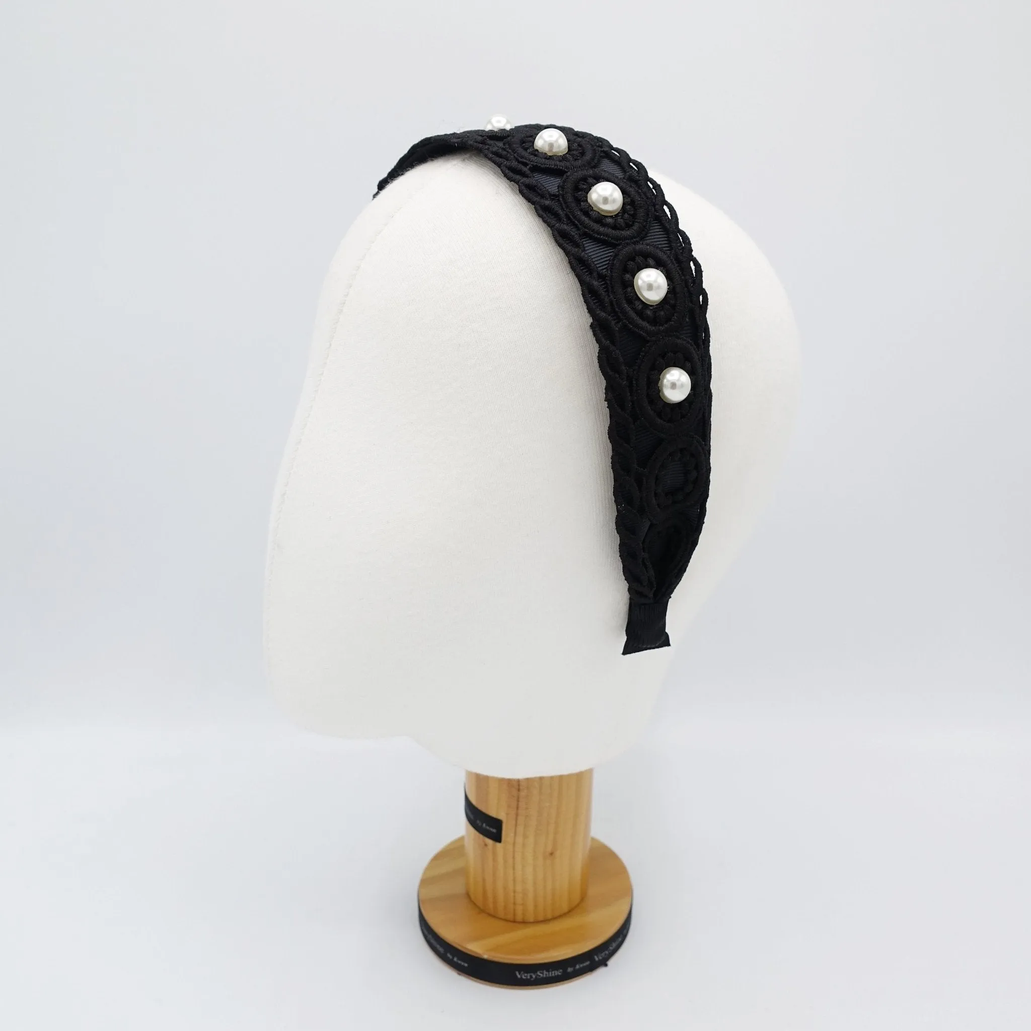 pearl embellished circle ellipse headband for women