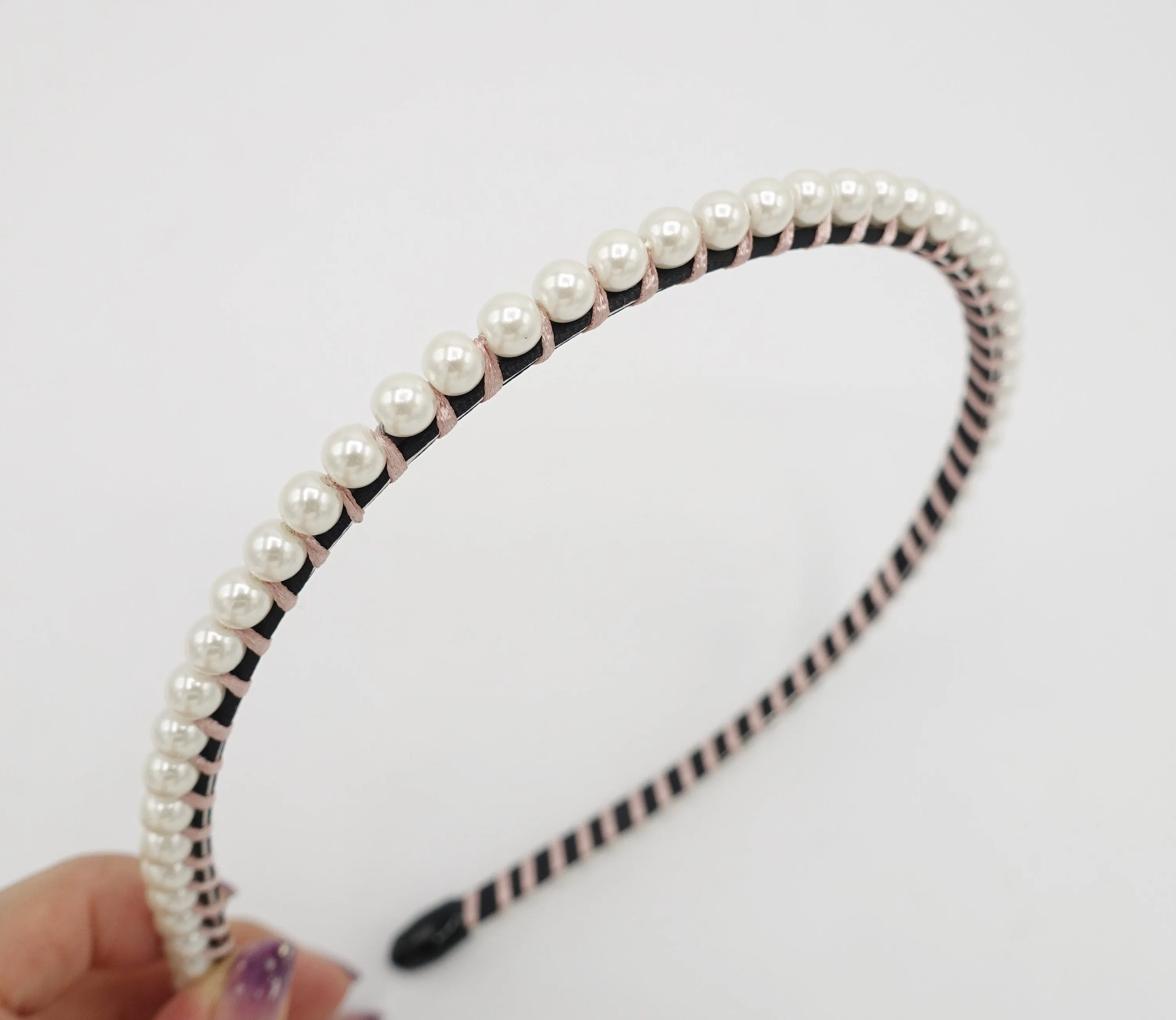 pearl embellished headband simple one row thread wrap hairband