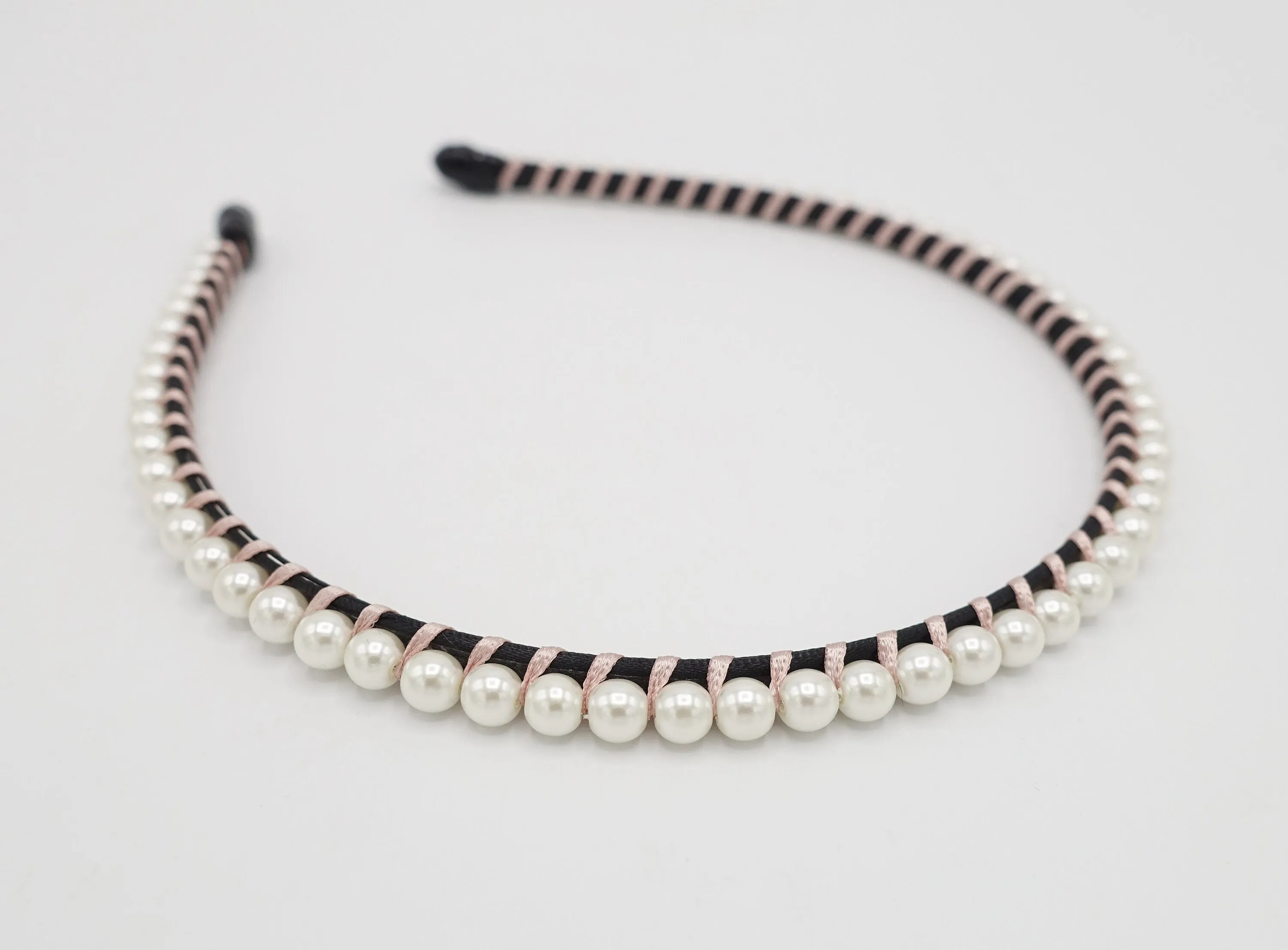 pearl embellished headband simple one row thread wrap hairband