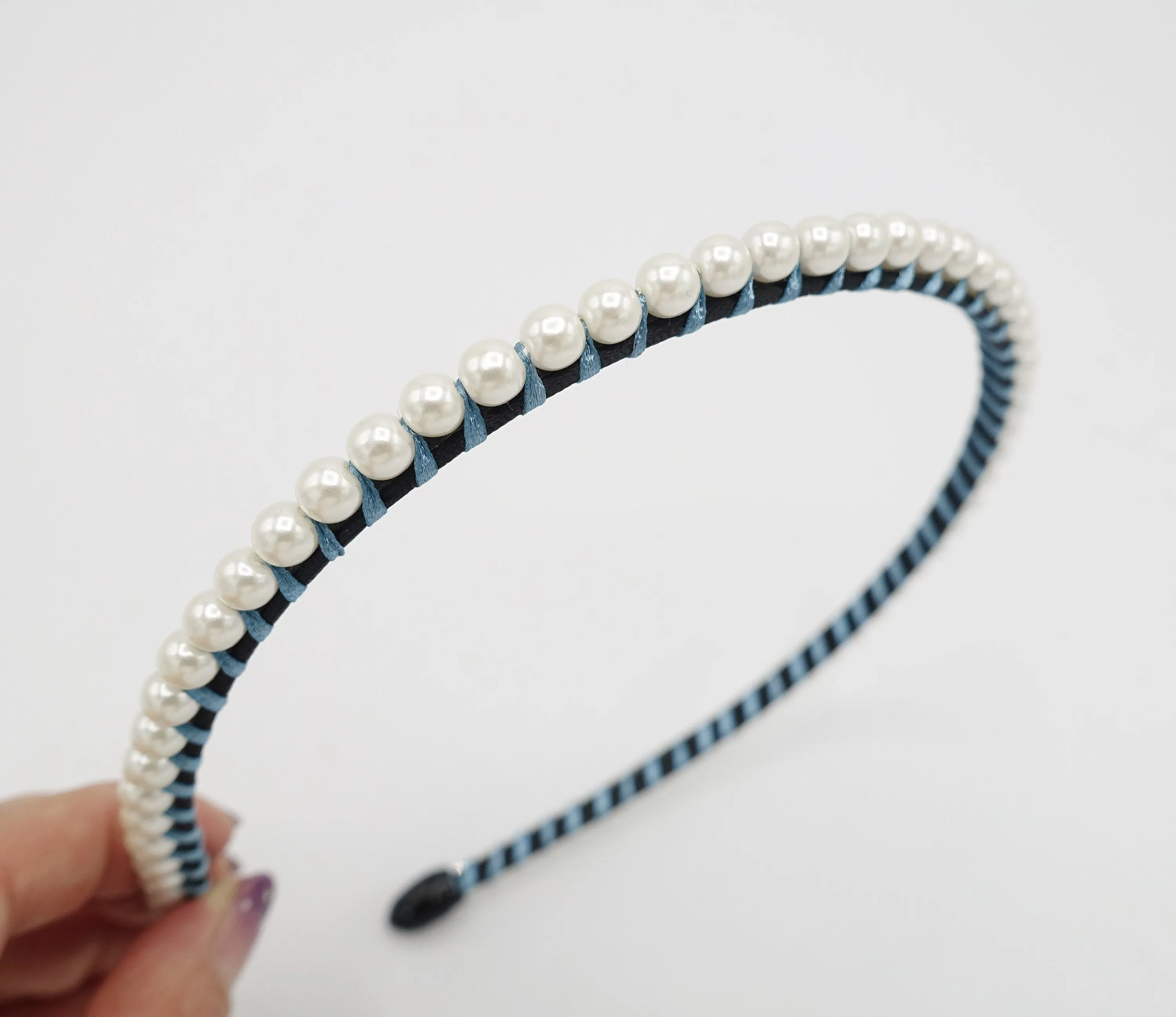 pearl embellished headband simple one row thread wrap hairband