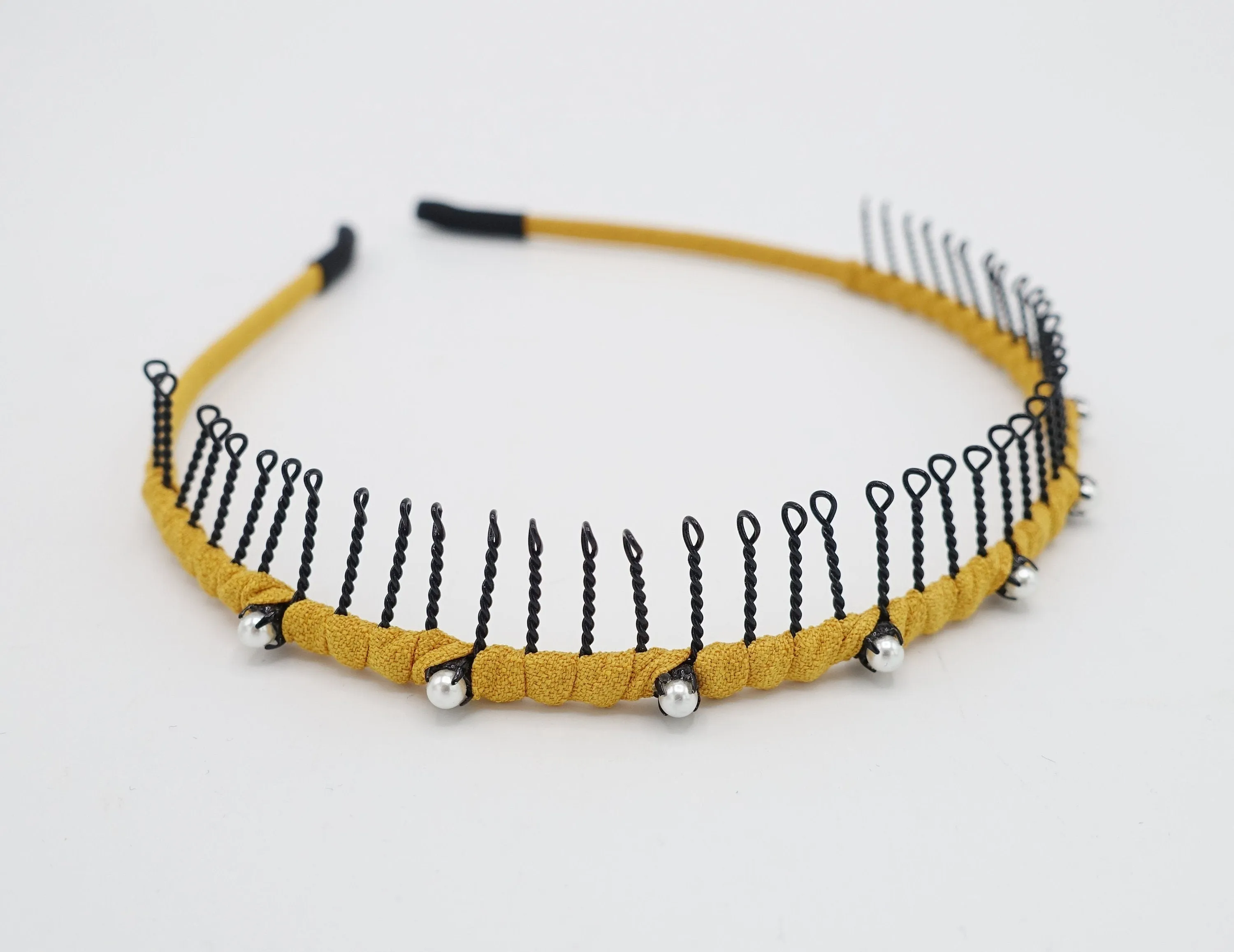 pearl embellished teeth comb headband wrap hairband basic casual hair accessory for women