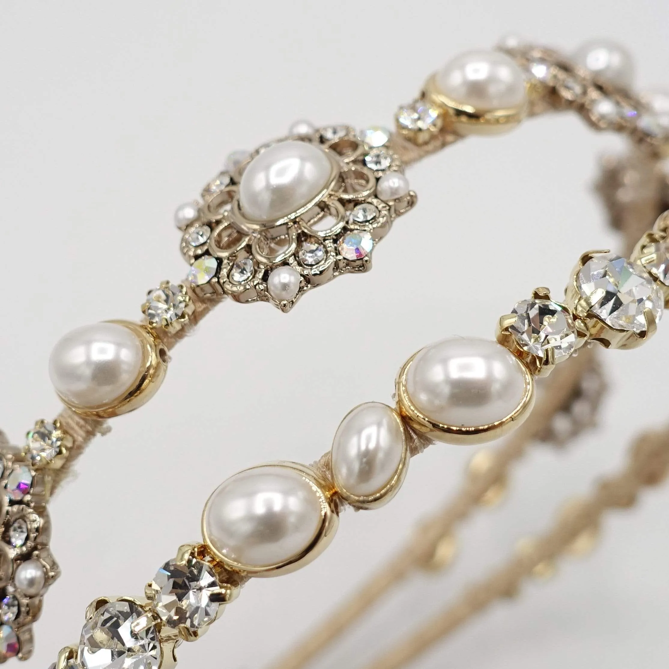 pearl rhinestone double headband antique style jewel hairband for women