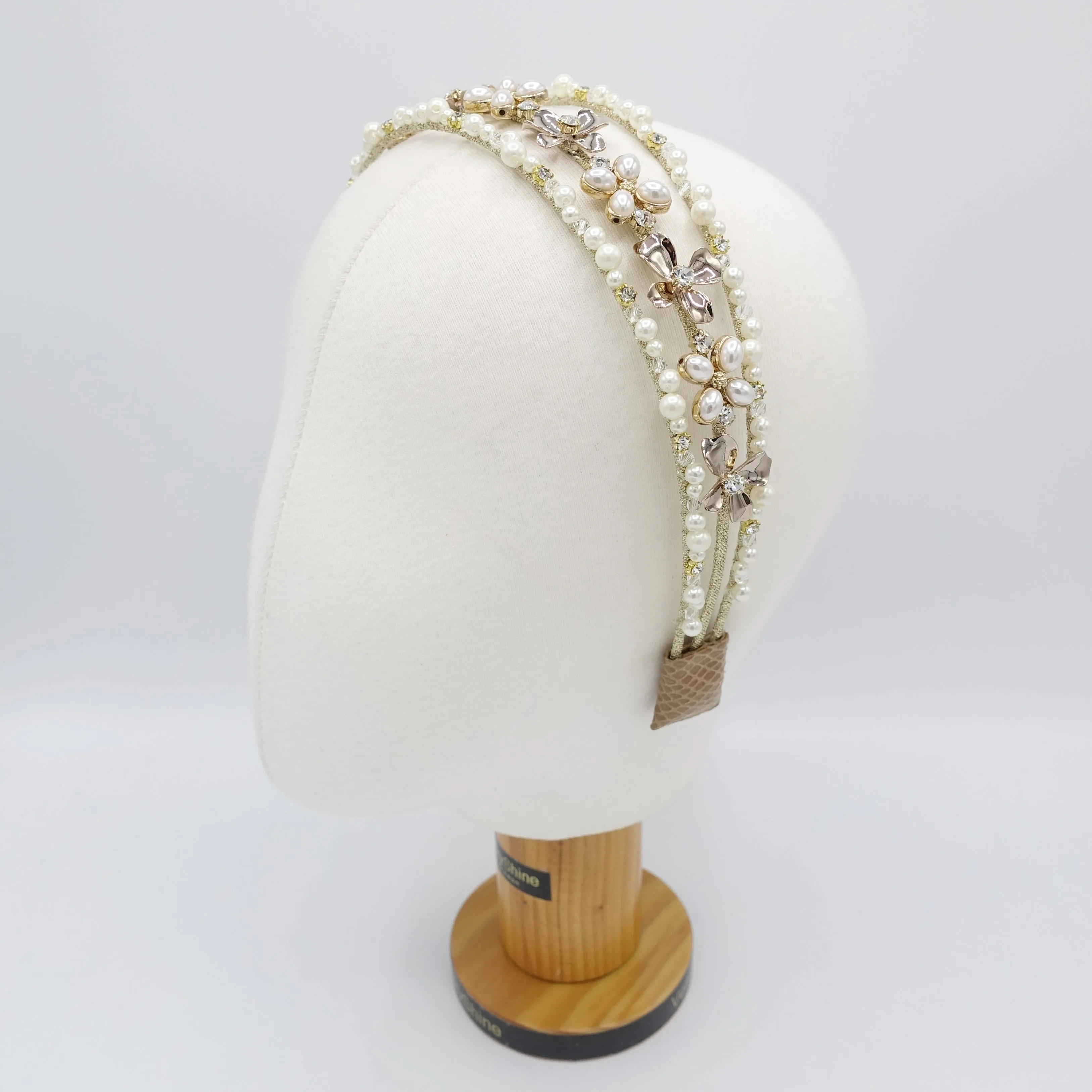 pearl triple headband petal rhinestone bridal hair accessory for women