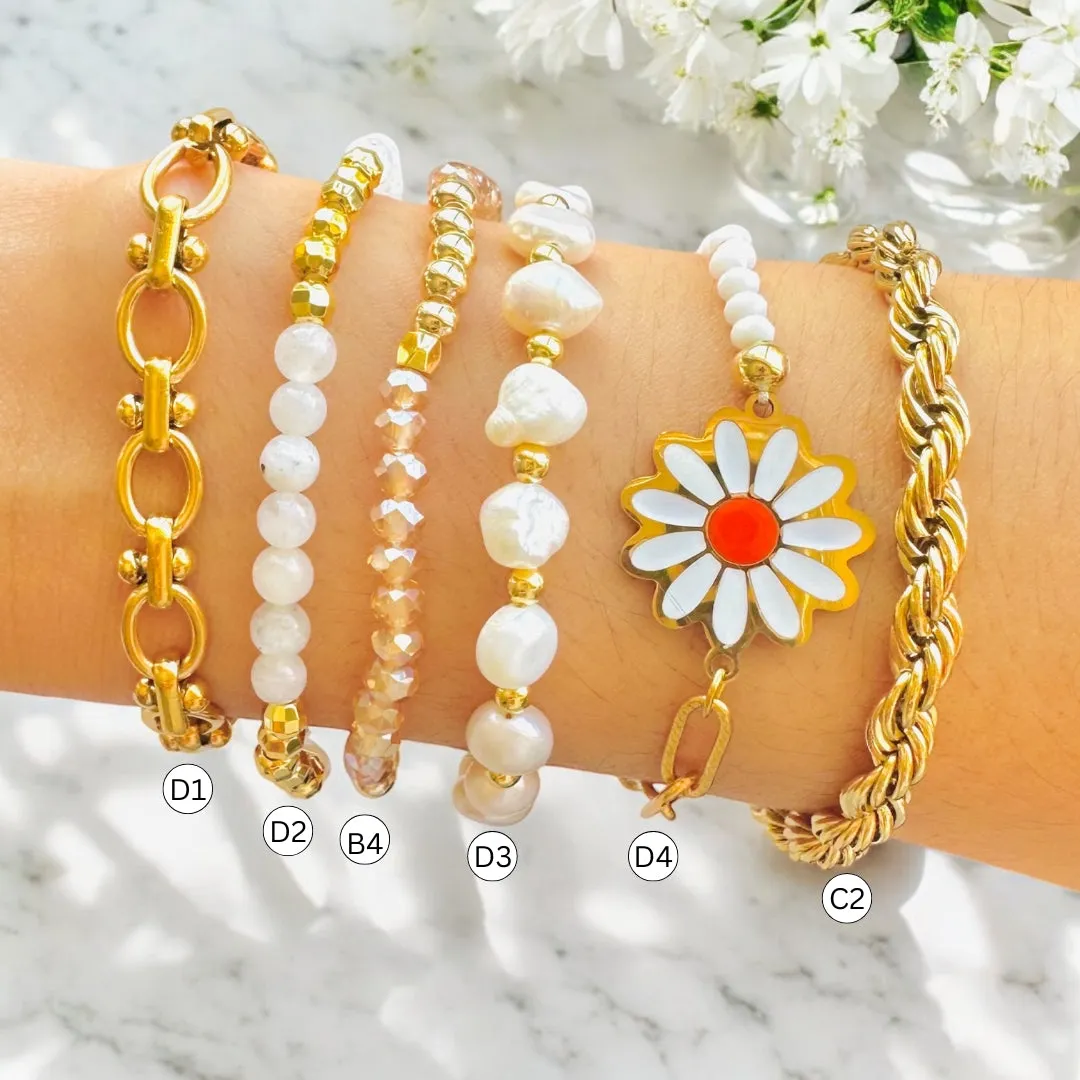 Pearls Moonstone Gold Layering Bracelets Waterproof, 18K Gold Plated