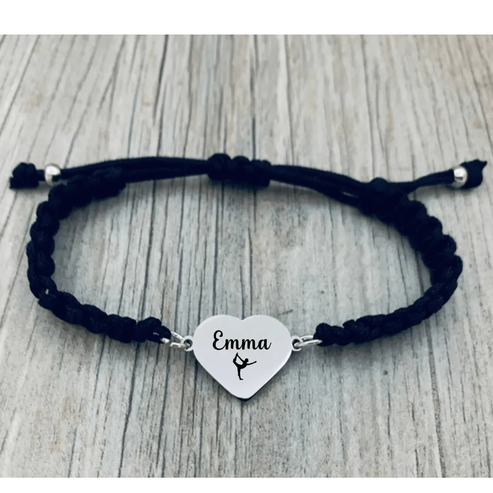 Personalized Engraved Gymnastics Heart Rope Bracelet