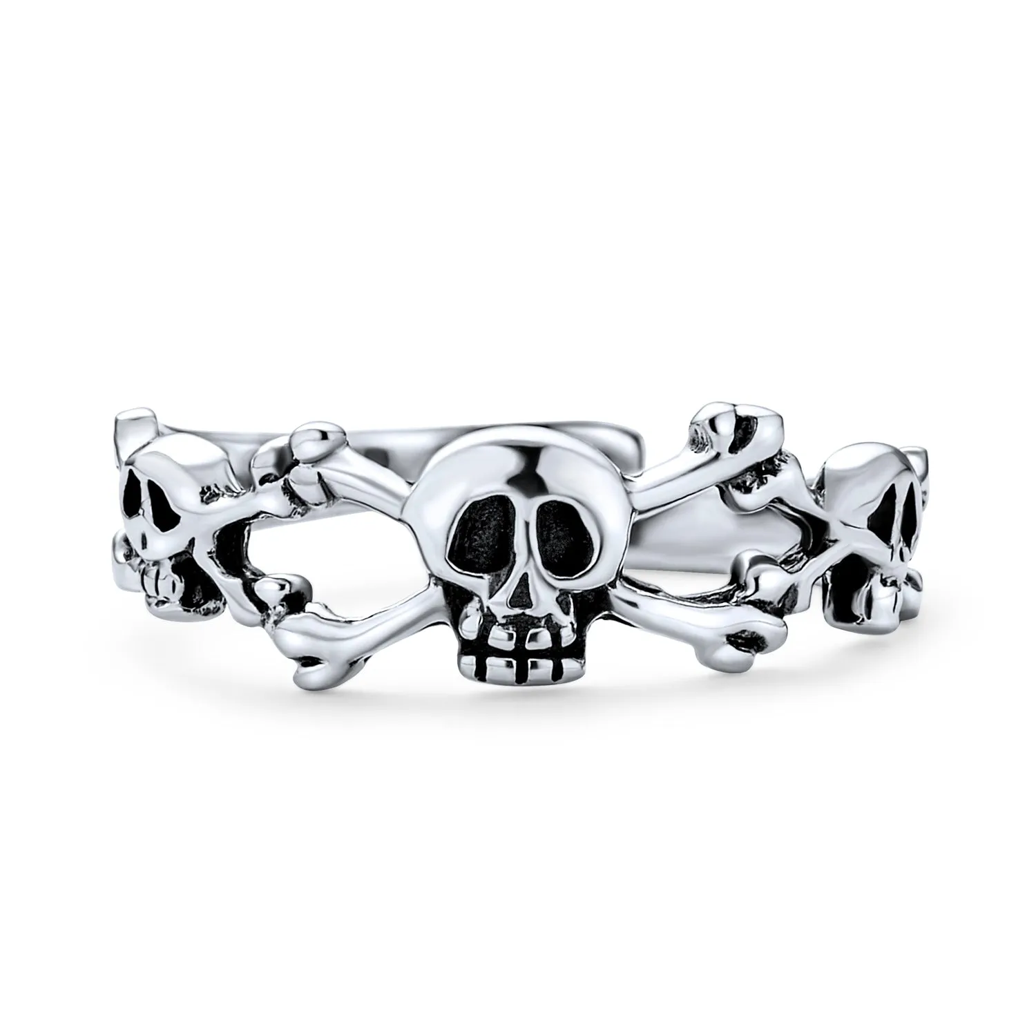 Petite Punk Rocker Skull Midi Toe Ring Oxidized Silver Sterling