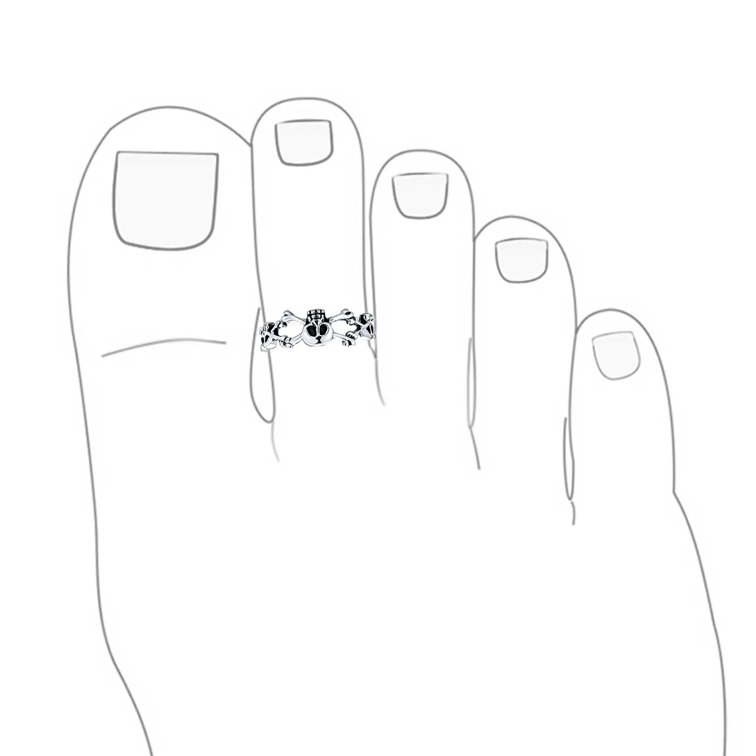 Petite Punk Rocker Skull Midi Toe Ring Oxidized Silver Sterling