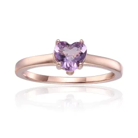 Pink Amethyst Solitaire Heart Ring