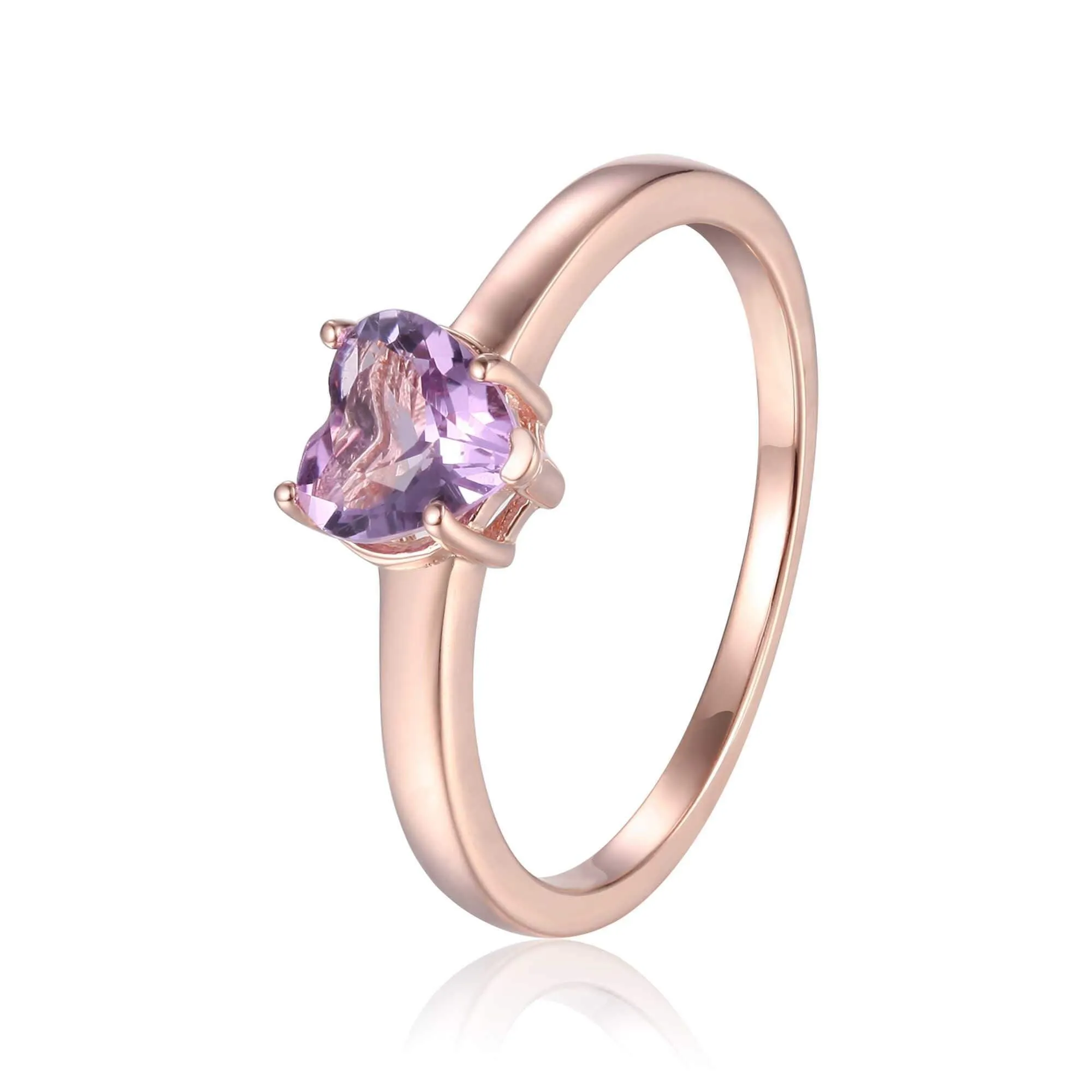 Pink Amethyst Solitaire Heart Ring