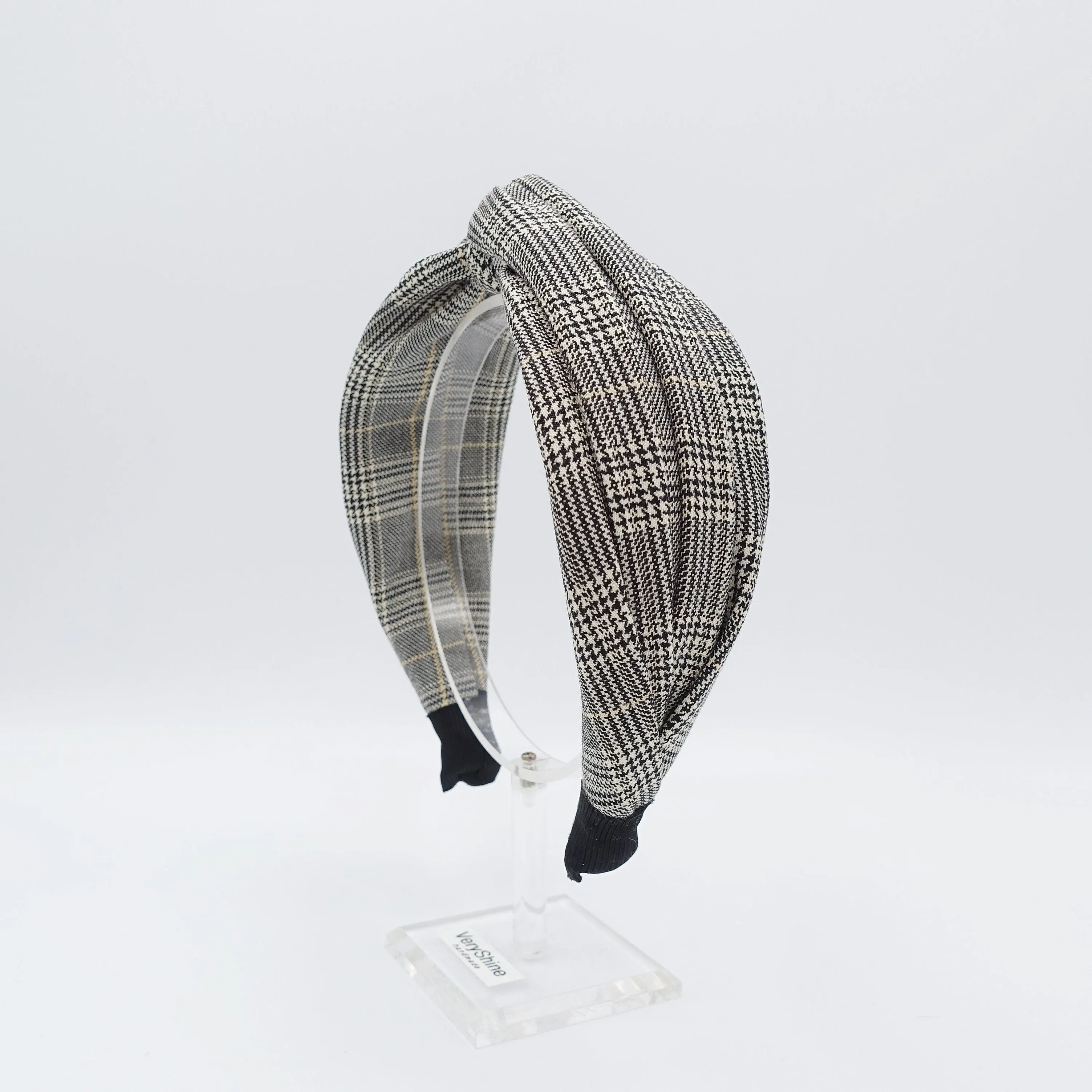 plaid check headband cross twist hairband for women