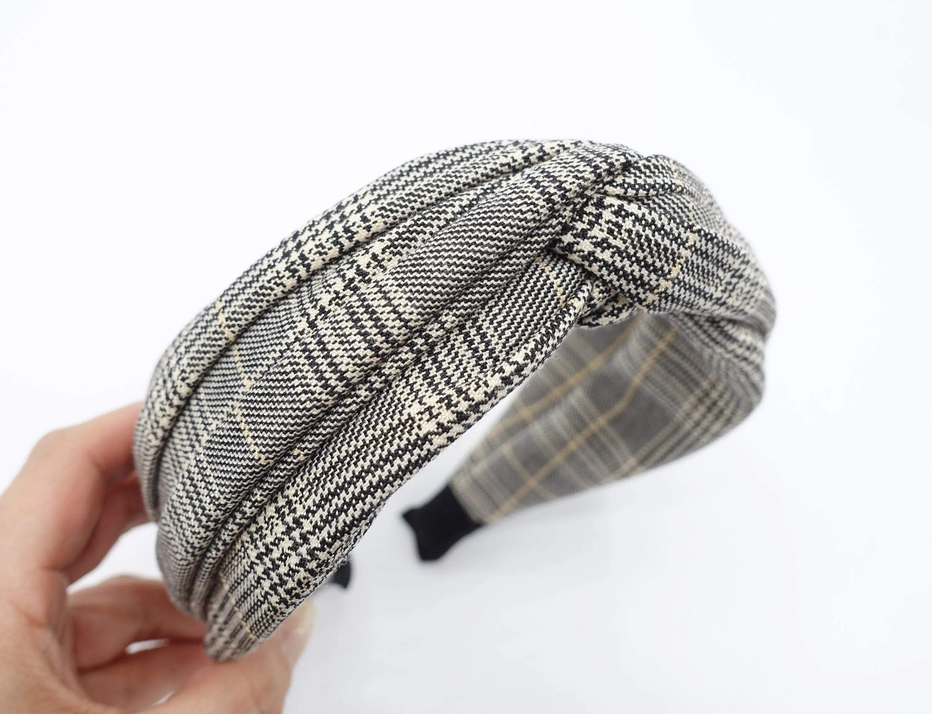 plaid check headband cross twist hairband for women