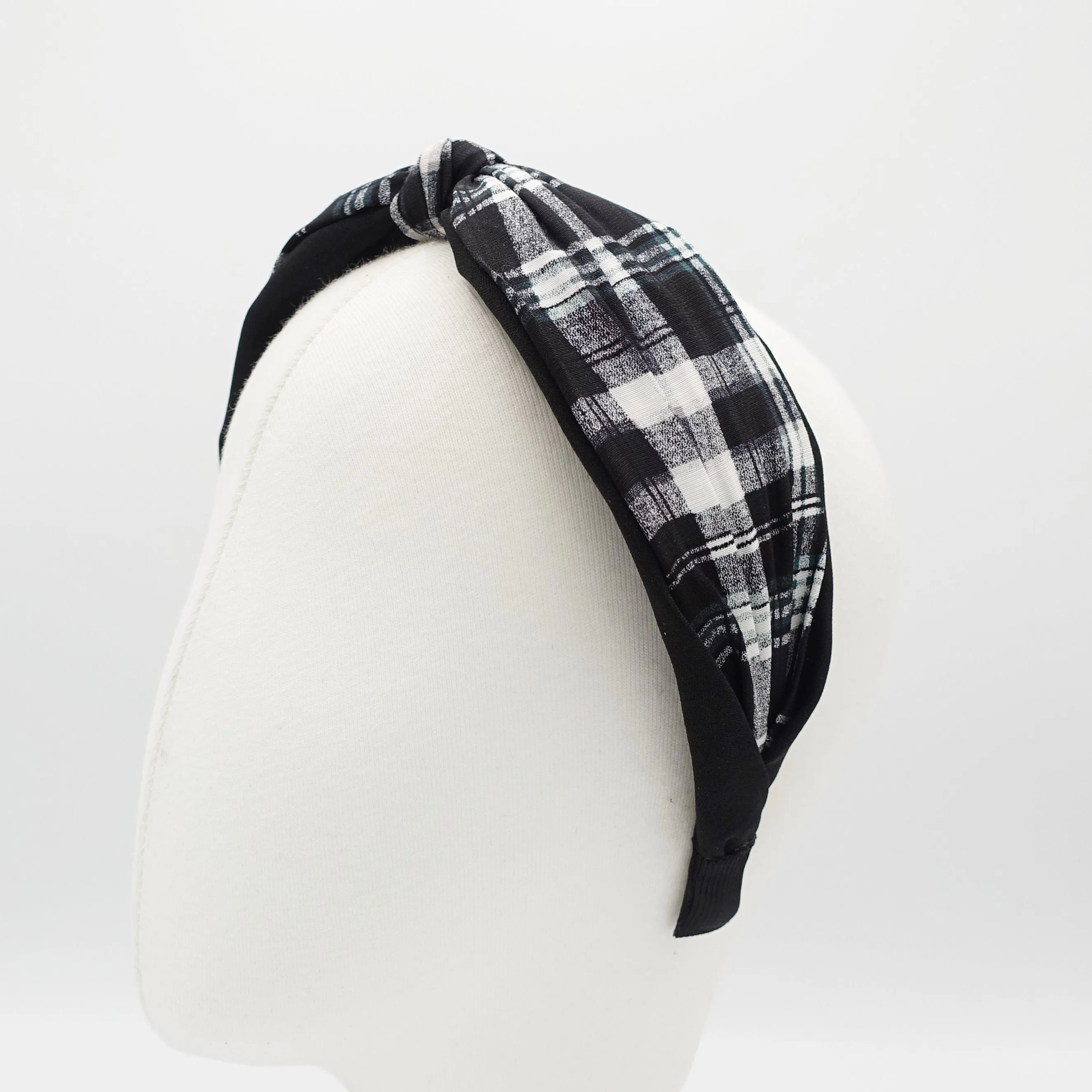 plaid check headband layered knot hairband causal woman hair accessory