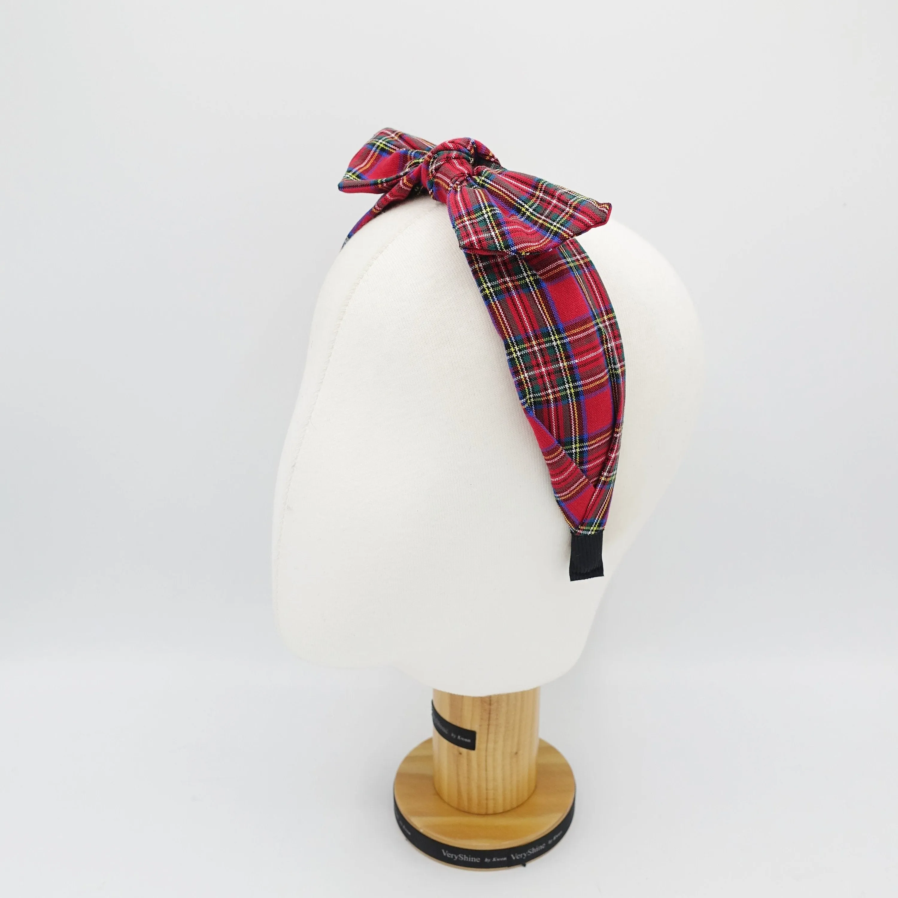 plaid check headband wired bow knot hairband women hair accessory