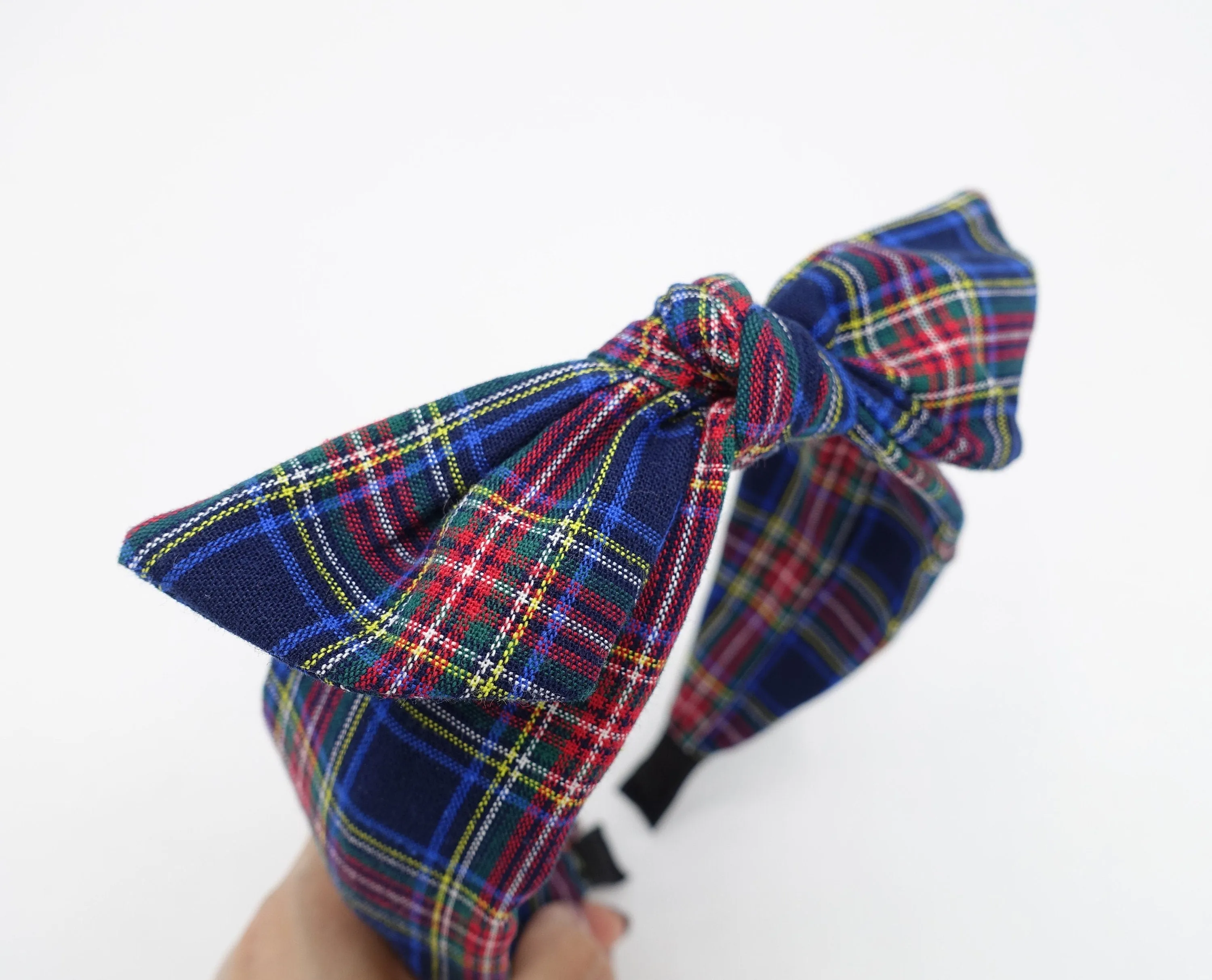 plaid check headband wired bow knot hairband women hair accessory