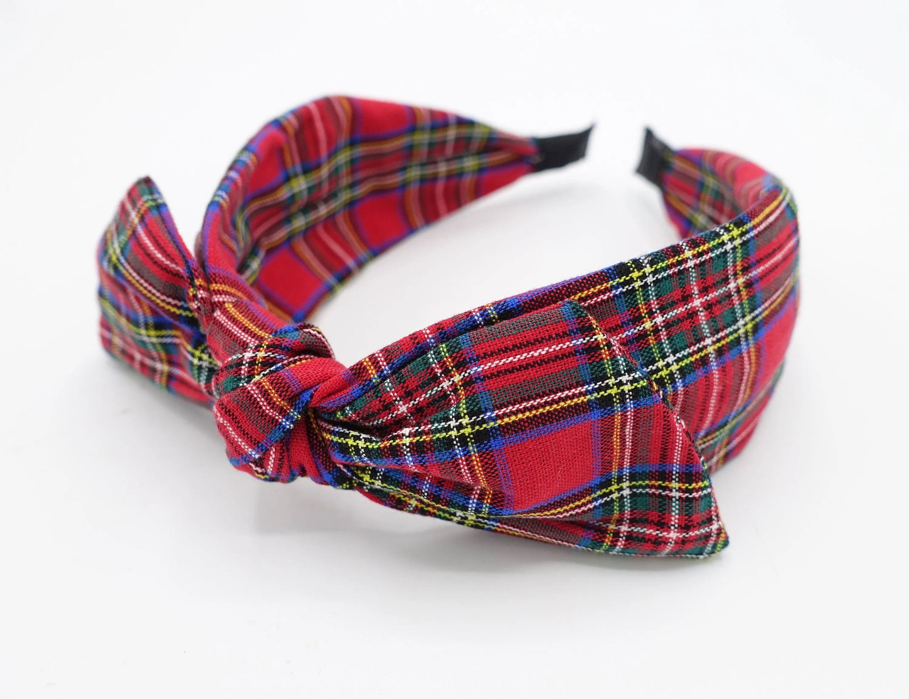 plaid check headband wired bow knot hairband women hair accessory