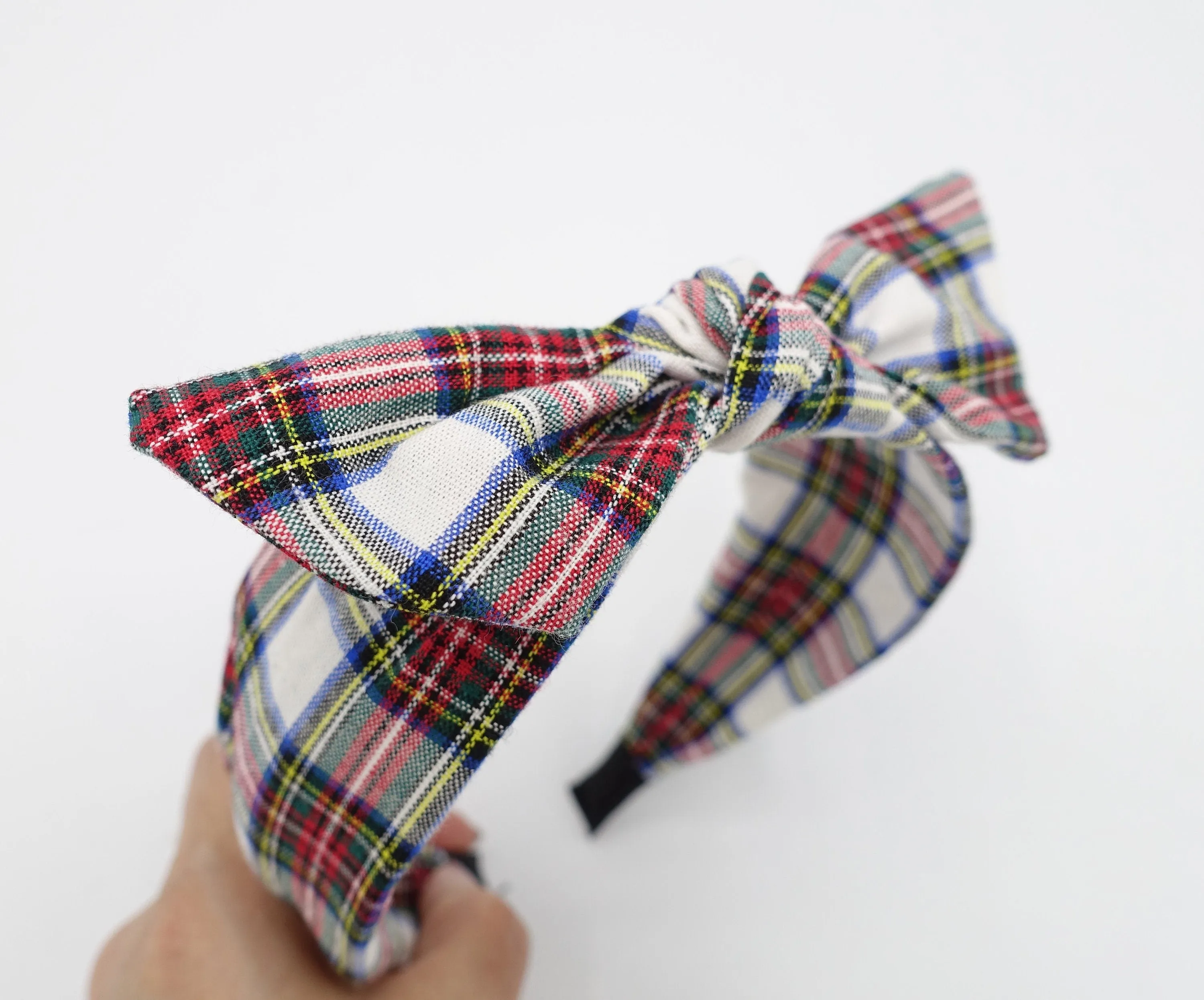 plaid check headband wired bow knot hairband women hair accessory