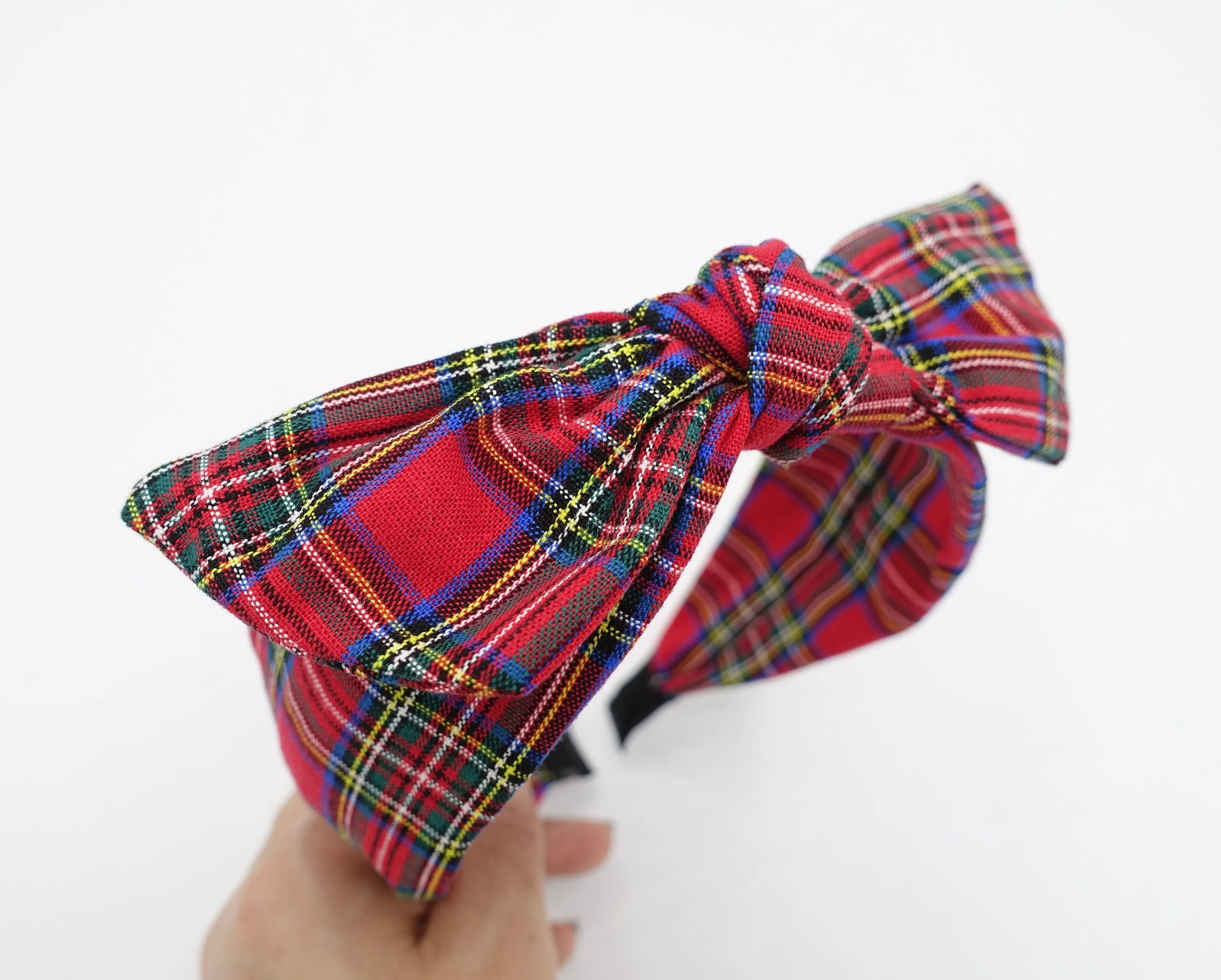 plaid check headband wired bow knot hairband women hair accessory