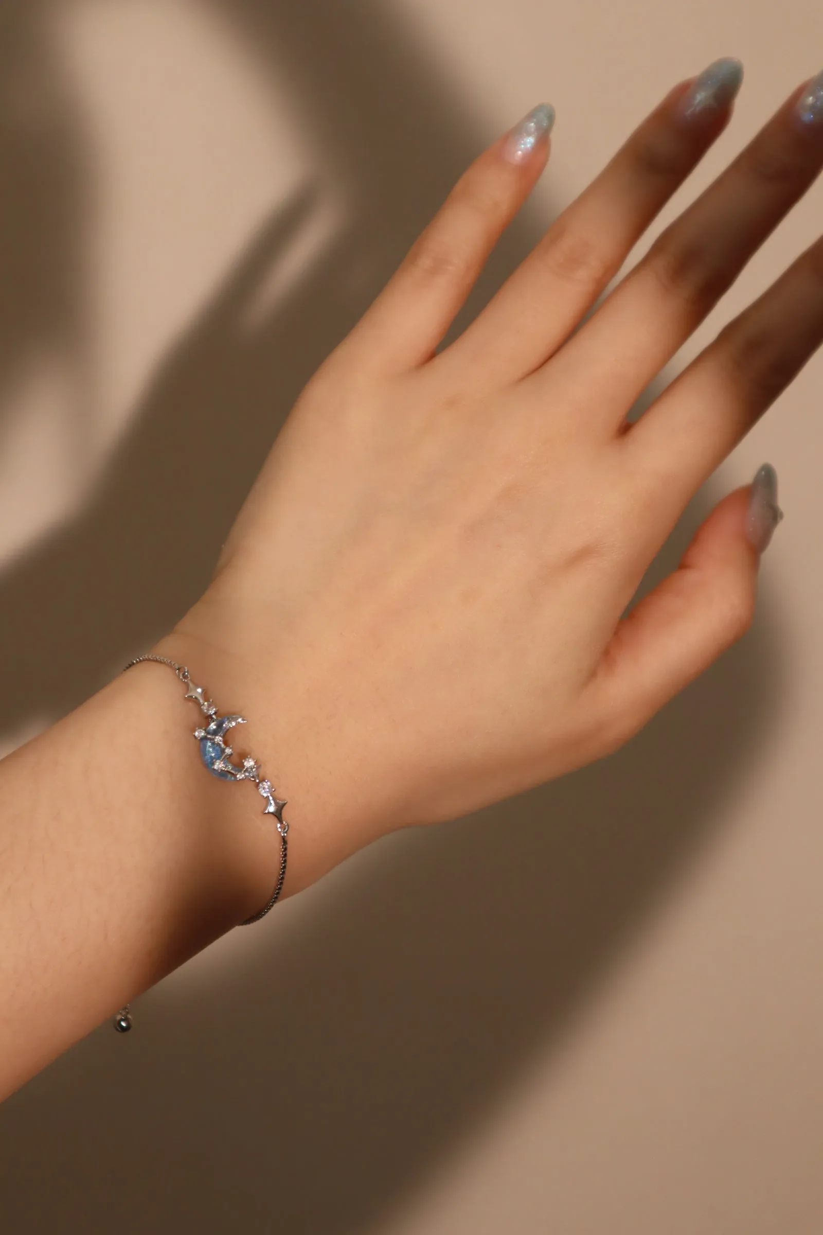 Platinum Plated Moonstone Moon Star Bracelet