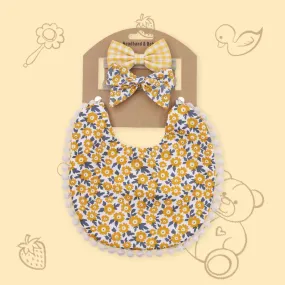 Polka Tots Floral Bow Headband with Bib Set - Yellow