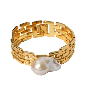 Pre Order: Wide Chain Baroque Pearl Bracelet