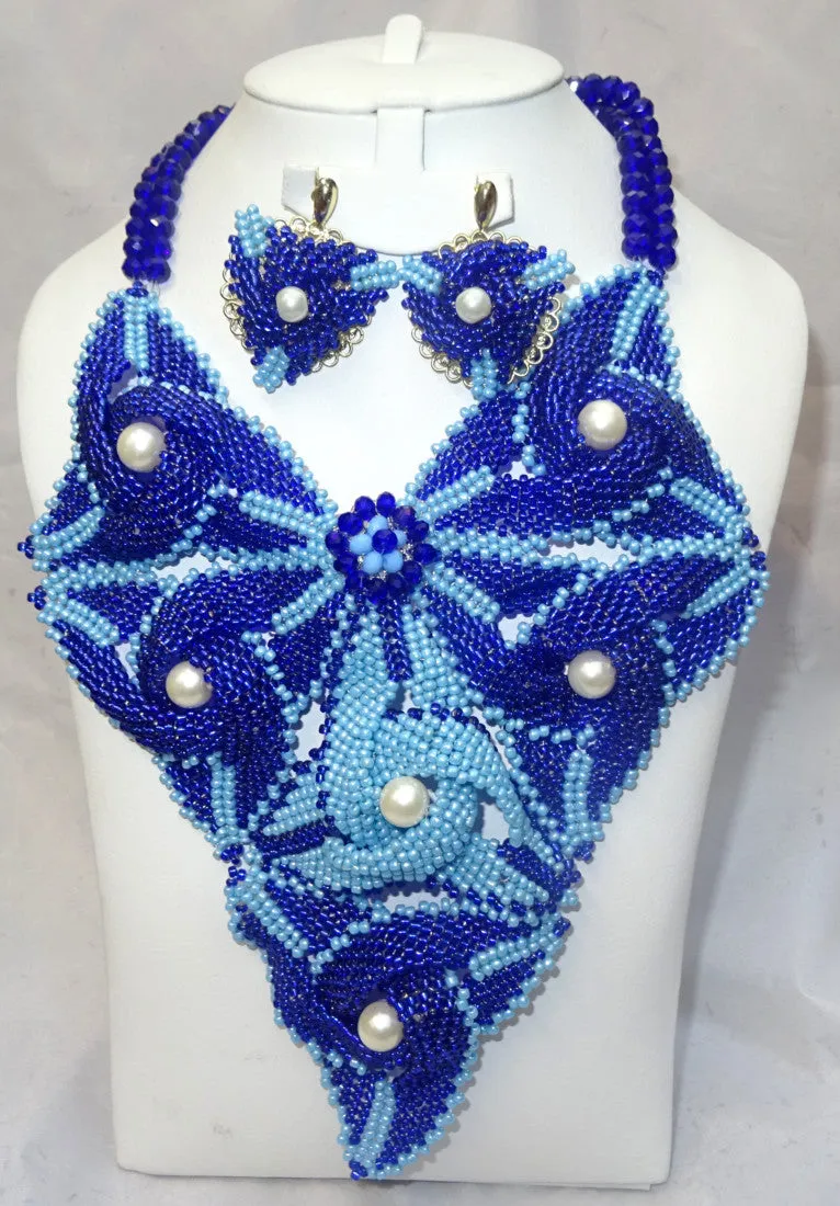 PrestigeApplause New Latest Design 2 Shades of Blue Celtic Beads Bridal Wedding Party Jewelry Set