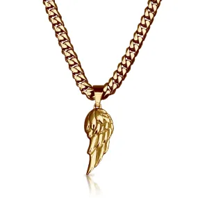 Pro Wing Pendant With 6mm Cuban Link Chain Necklace - 14K Gold Plated Stainless Steel