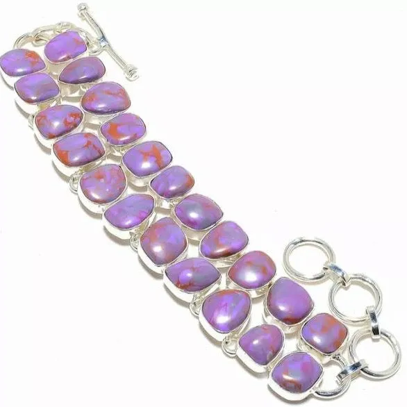 Purple Copper Turquoise Gemstone Sterling Silver Bracelet