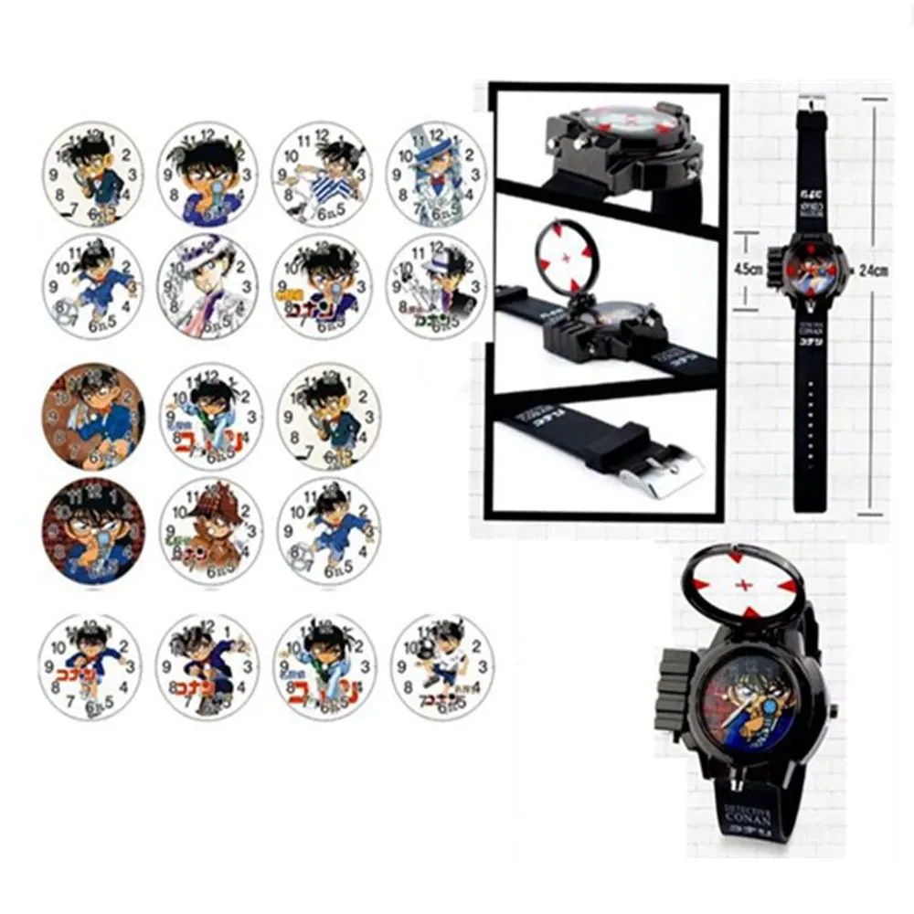 Quartz Watches Detective Conan Action Figures Can Launch LED Light Tag Detective Watch Kid Gift Toy