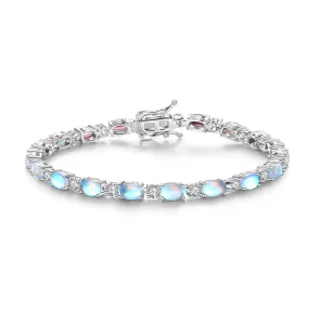 "Glamour Radiance" June Birthstone Fancy Cut Tennis Moonstone Sterling Silver Bracelet