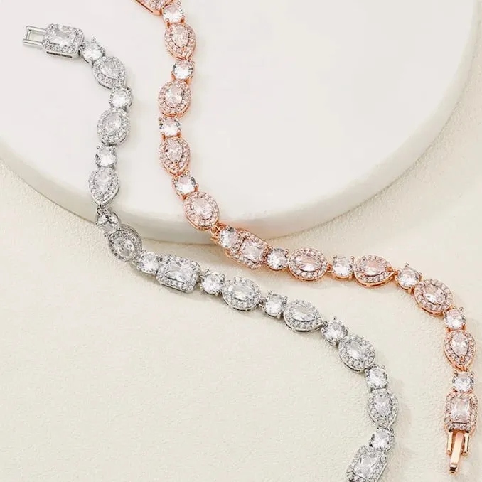 "Zoysia" - Cubic Zirconia Bridal Bracelet - Available in Silver, Rose Gold and Yellow Gold