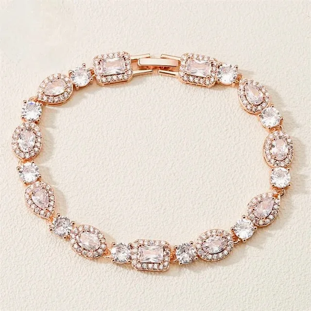 "Zoysia" - Cubic Zirconia Bridal Bracelet - Available in Silver, Rose Gold and Yellow Gold