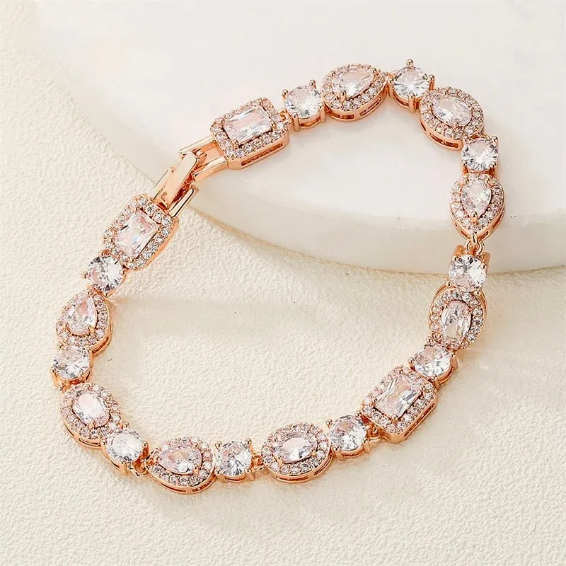 "Zoysia" - Cubic Zirconia Bridal Bracelet - Available in Silver, Rose Gold and Yellow Gold