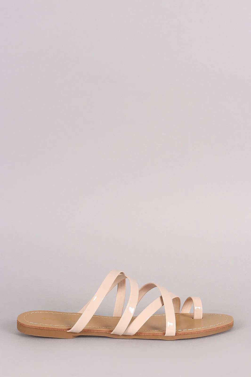 Qupid Patent Strappy Toe Ring Slide Sandal