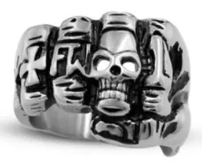 R119 Stainless Steel Fist Face Skull Biker Ring